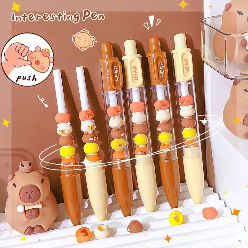 Aesthetic stationerycreative  kawaii stationery items back to school acsesories Ballpoint pen capybara gel pen beadable pens