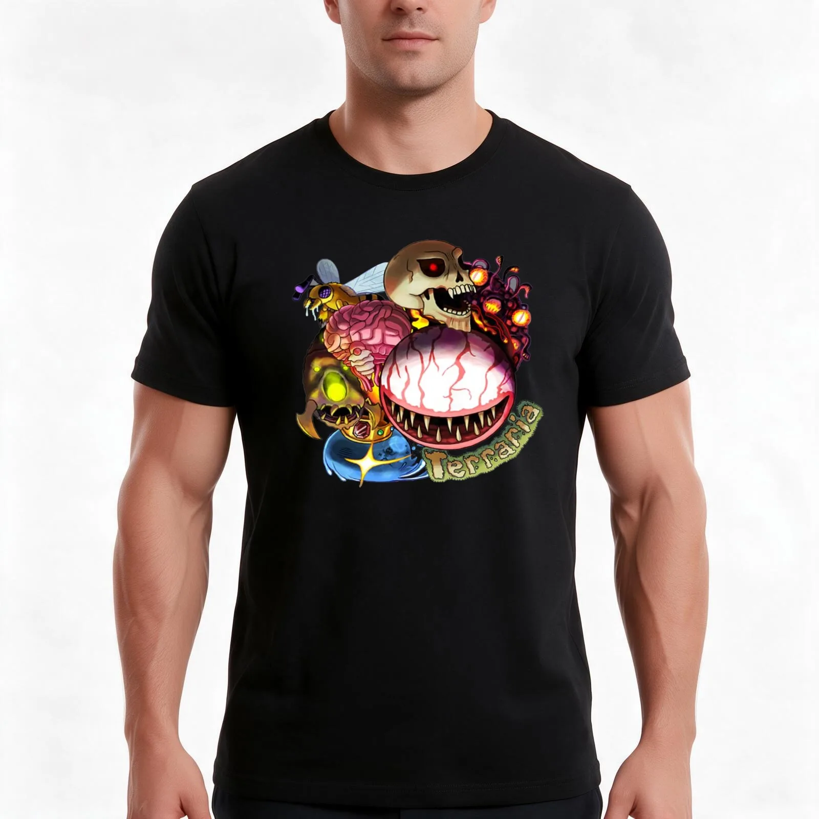 funny art terraria game T-Shirt, Summer Casual Cotton Tee, Oversized Streetwear Tops, Vintage Graphic Print, Unisex Men Women