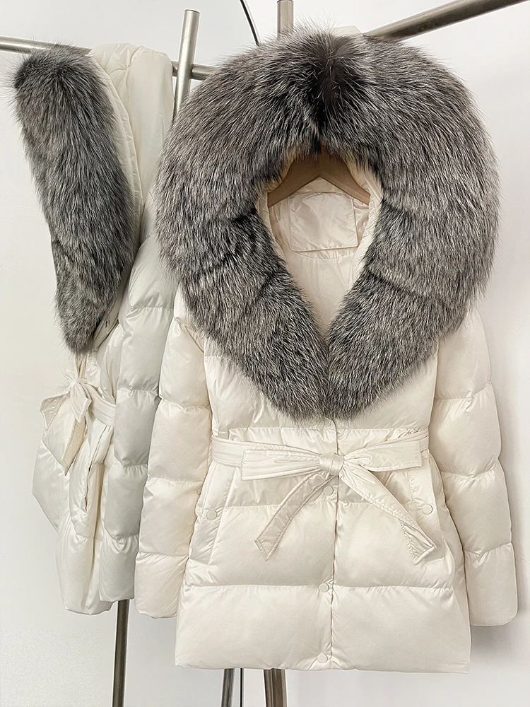 OFTBUY Winter 90% Duck Down Jacket Women Luxury Large Natural Silver Fox Fur Hooded Thick Warm Female Parkas Waterproof