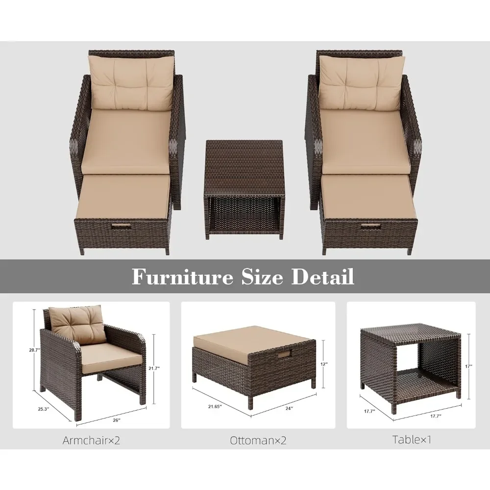 XMSJ-Ensemble de meubles de jardin en rotin avec coussins souples, chaises longues, table en verre, ensemble de conversation, WUNICEF, 2 positions, 5 pièces