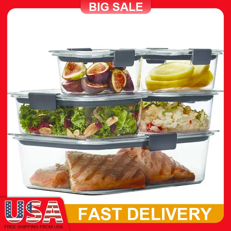 

10 Piece Leak Proof Food Storage Container Set Microwave Freezer Safe Stackable Lunch Prep Containers with Lids