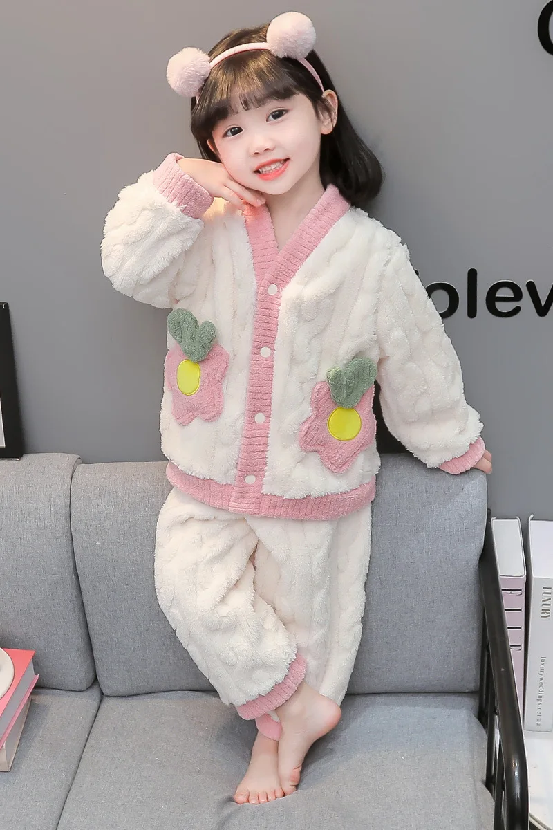 بلايز السراويل الفانيلا منامة الصوف المرجاني المضافة الصوف الدفء الأطفال الخريف الشتاء الكرتون الحلو لطيف المتسكعون مجموعة #6