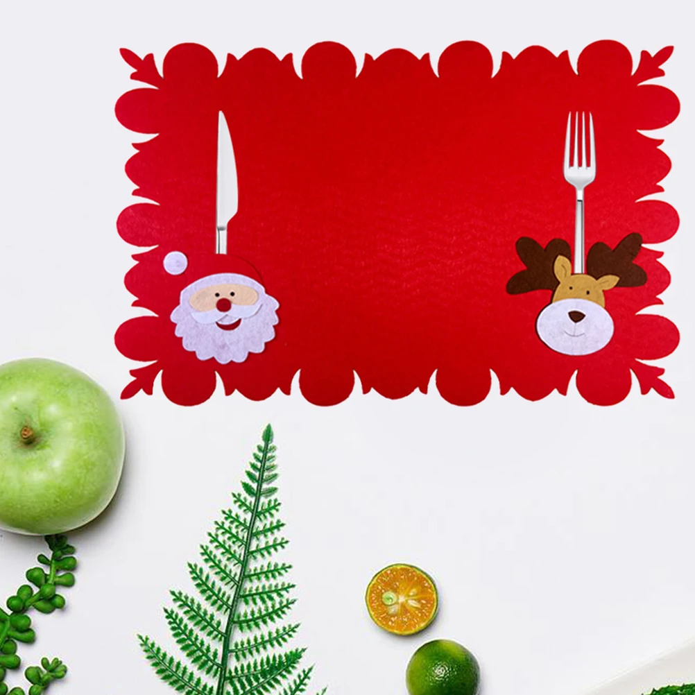 

2 PCS Cutlery Pad Holiday Tableware Fork Placemat Christmas Desktop Hotel Deer Mats Santa Claus