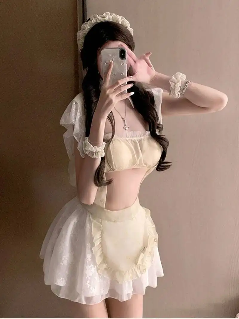 Uniforme de demoiselle d'honneur Cosplay Sexy, fournitures de demoiselle d'honneur de séduction pour Couple, robe élégante en maille, mode femmes t-shirt, nouveau haut doux EKI0 2025