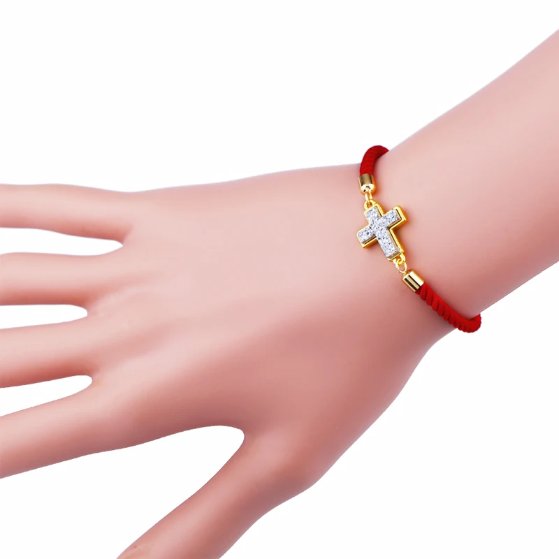OCESRIO Handmade Red Thread Bracelets with Cross Adjustable Druzy Natural Stone Bracelets for Women Girls Boho Jewelry brt-b51