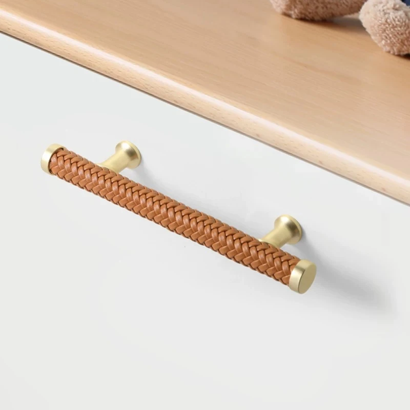 Long Bar Cabinet Door Handle Leather Weaving Wardrobe Drawer Knobs Shoe Cabinet Cupboard Pulls Furniture Handles Accessories