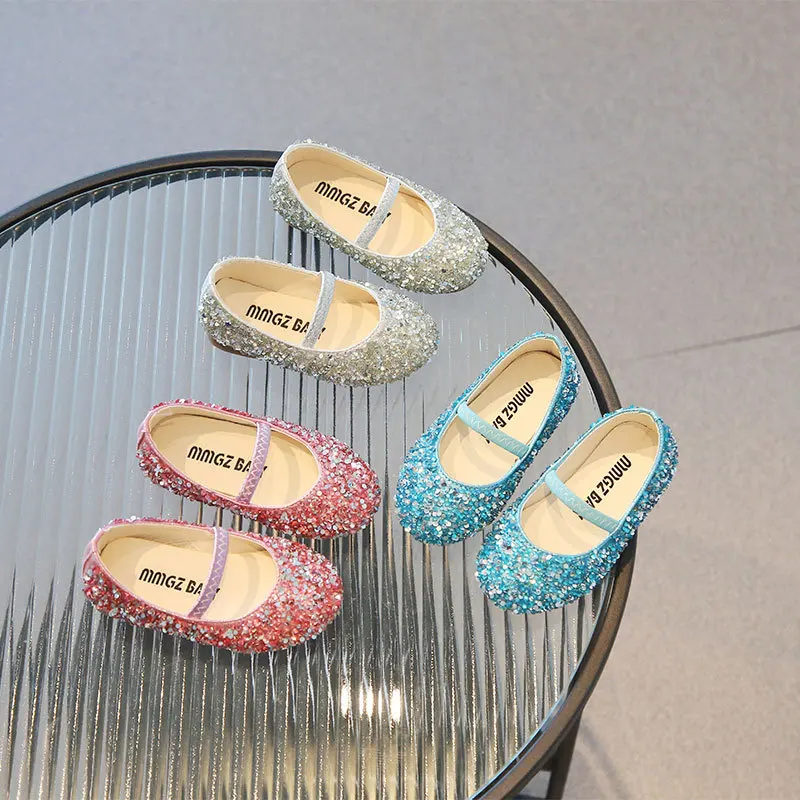 

Girls Autumn Solid Color Simple Leather Shoes Children Soft Soled Shoes Korean Version Girls Princess Sequins Elastic Shoes
