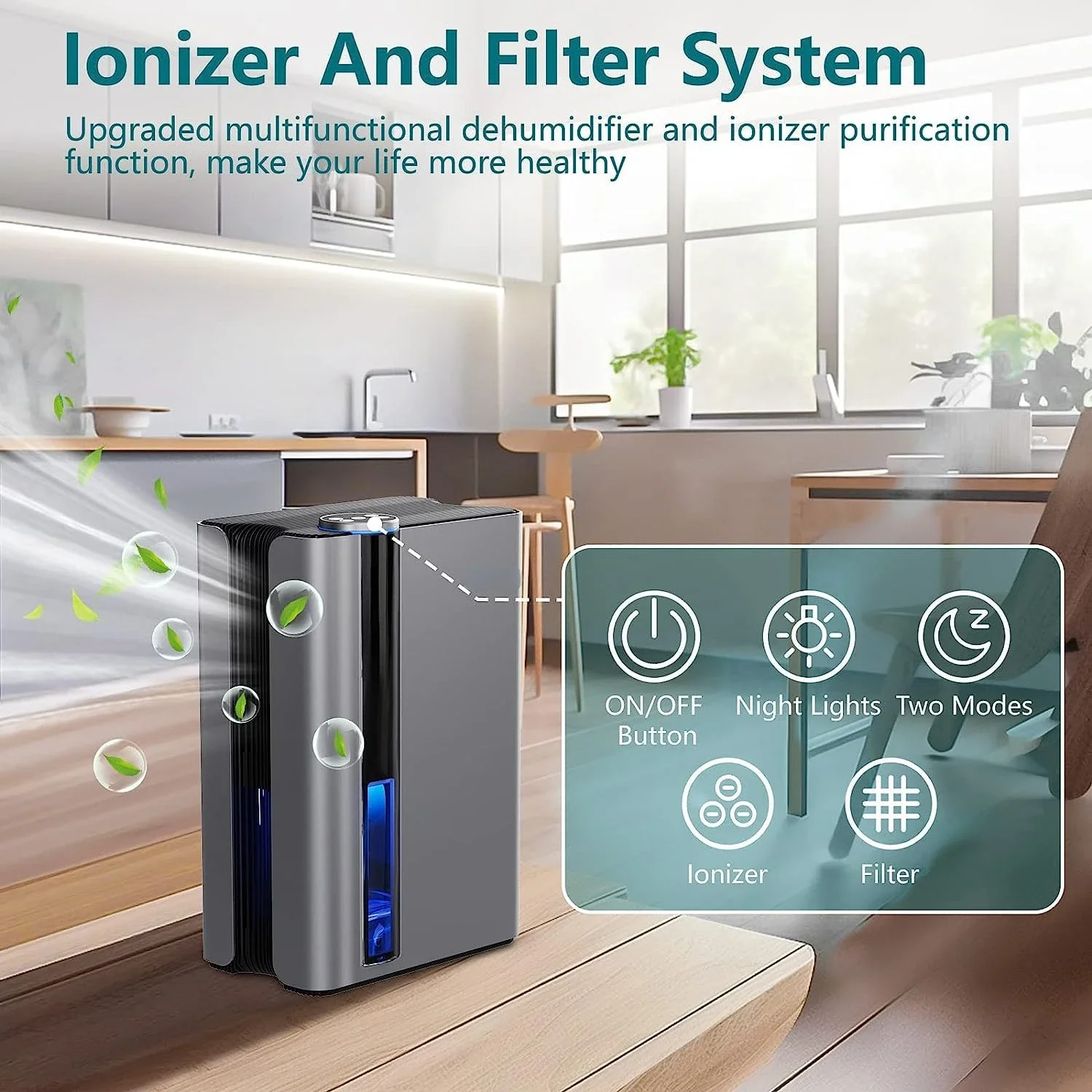 2.8L Dehumidifier Reusable Filter and Ionizer Small Dehumidifier with Drain Hose Dehumidifiers for Bedroom Closet RV