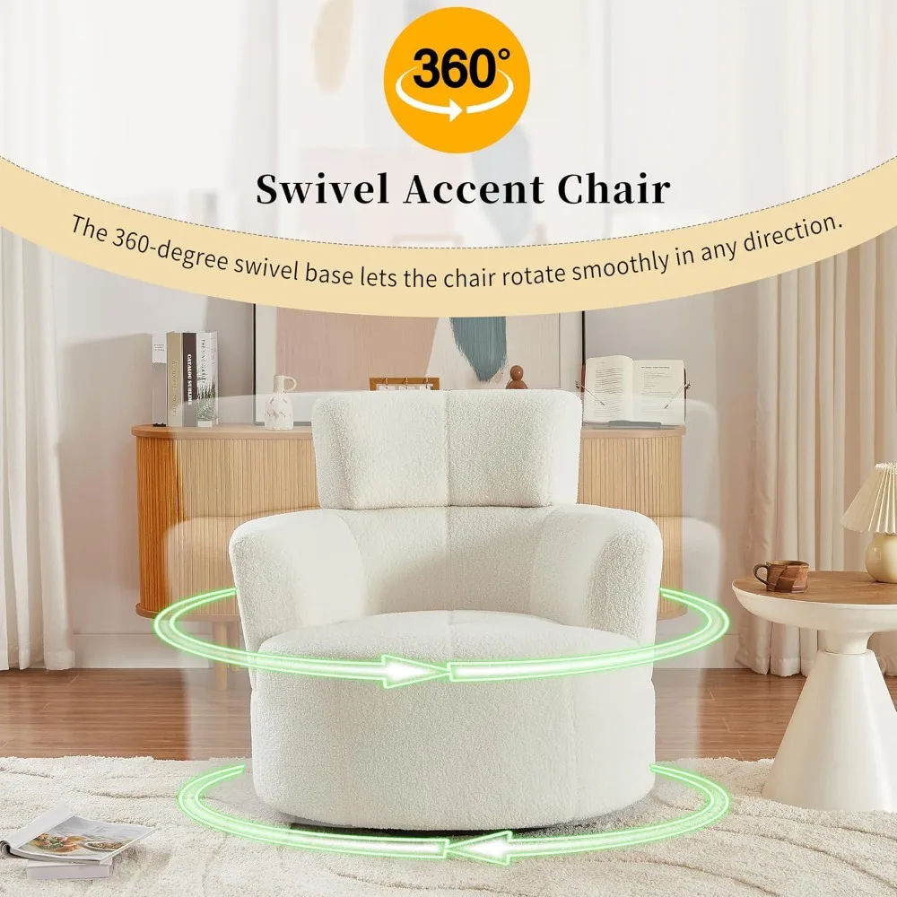 Silla de barril giratoria tapizada con reposacabezas ajustable para salón y dormitorio