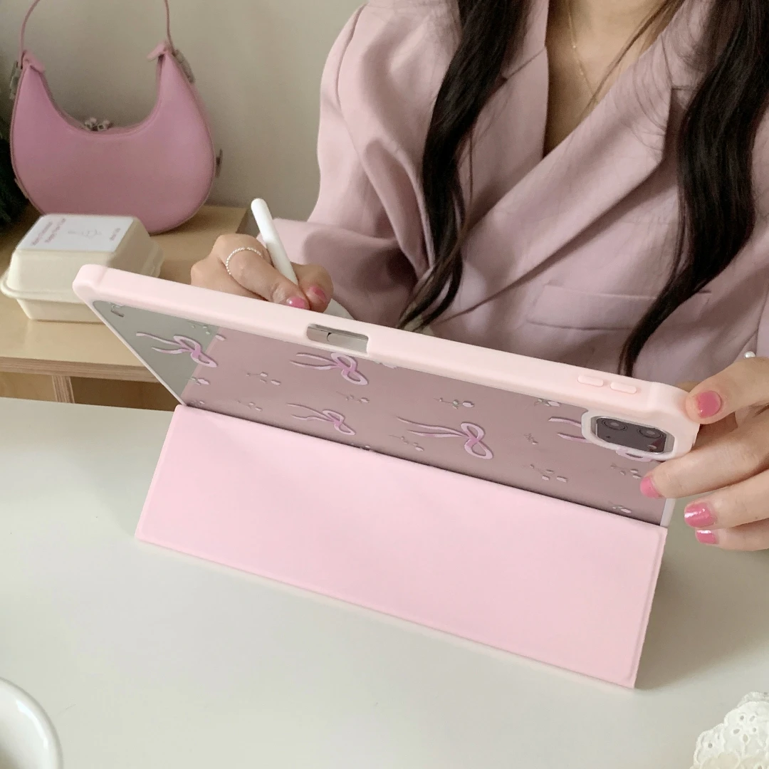 Funda con lazo rosa para iPad 10,2, 10,9 Pro, 11, 9,7, 8, 9. ª, Air3 pro10.5, iPad Air 5. ª y 4. ª generación, con ranura para lápiz y soporte