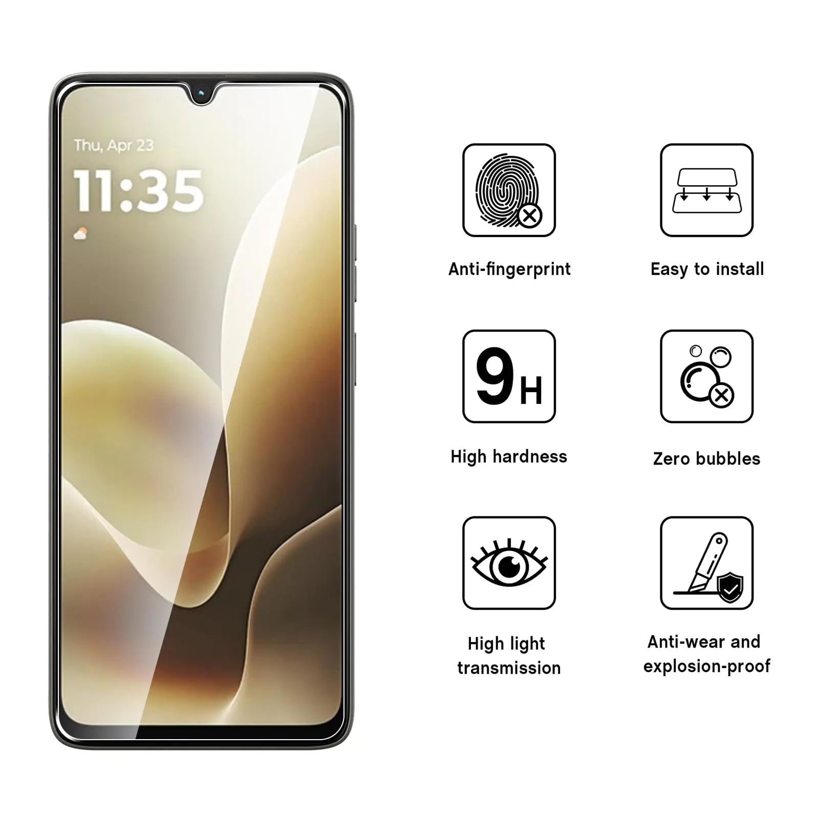 Displayschutzfolie für Motorola Moto G06 Power, gehärtetes Glas, HD, 9H, transparent, klar, kratzfest, case-freundlich – Detail 6