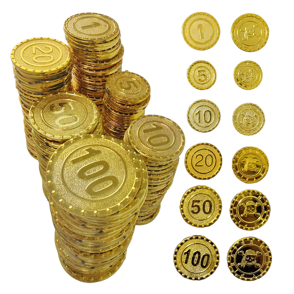 30/60/120pcs Pirate Plastic Gold Coins Pirate Treasure Hunt Playset Toys for Kids Party Theme Props Pirate Themed Birthday Favor