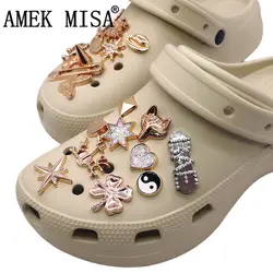 1 Pcs Luxury Gold Metal Shoe Charms Accessories Rivet Fine Color Bling Rhinestone Designer Sandal Decarations for Girl Gifts