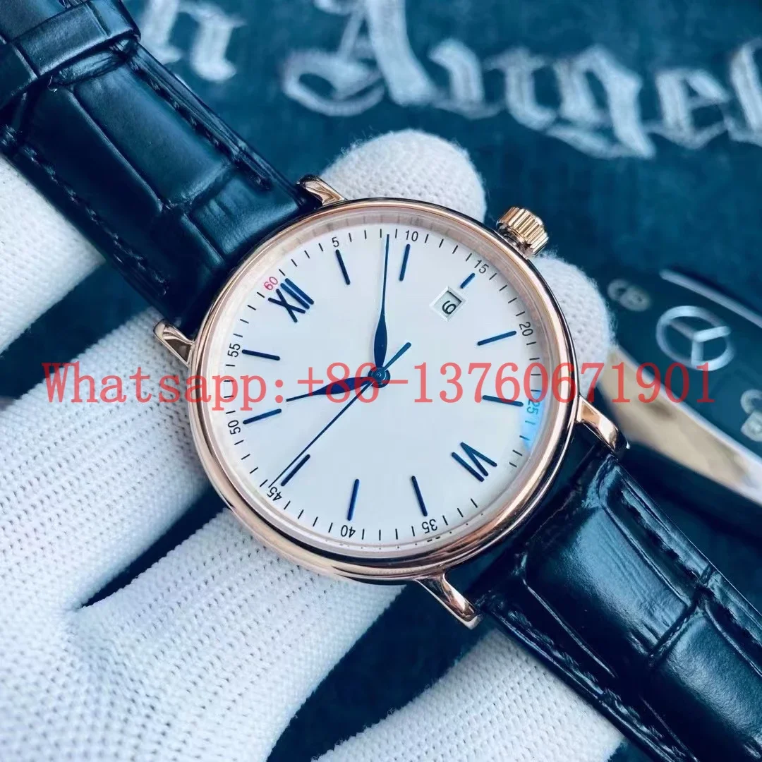 Luxury New Mens Mechanical Watch Automatic Watches Stainless Steel Rose Gold Blue Brown Black Leather Fashion Wristwatch