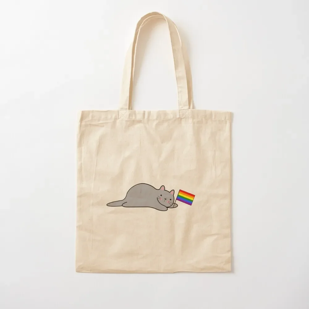 

Cat with a Rainbow Pride Flag Tote Bag sac pour femme female bag personalized tote bag