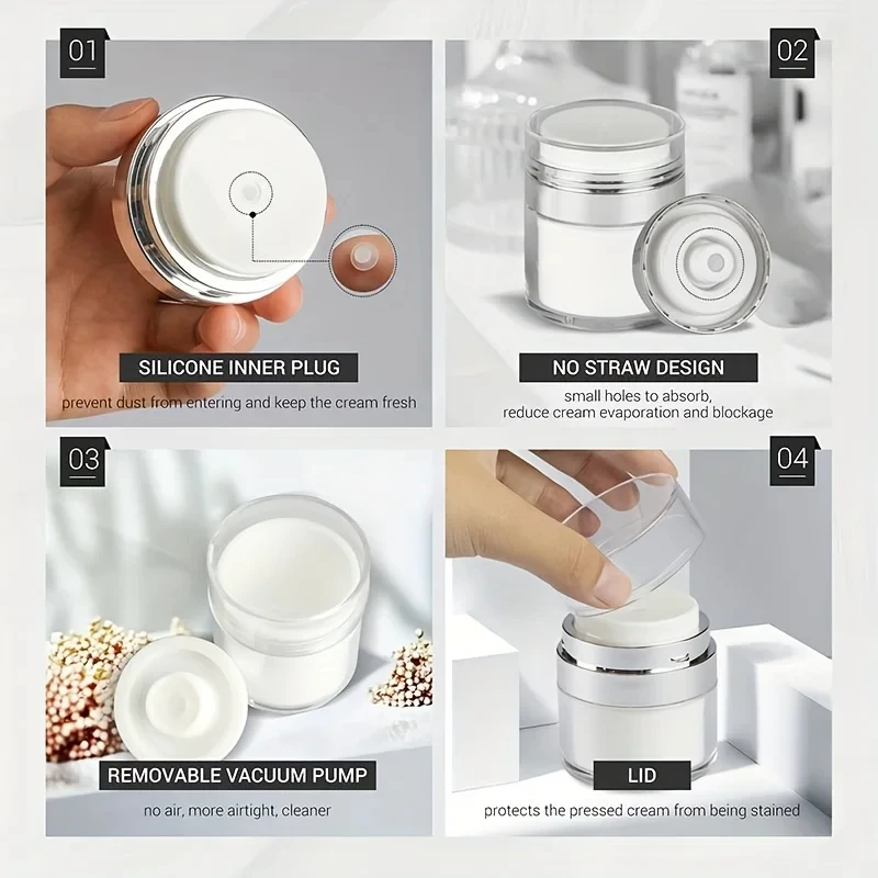 15/30/50ML Empty Airless Pump Jar Refillable Cream Lotion Dispenser Travel Leak Proof Cosmetic Container Portable Vacuum Bottle