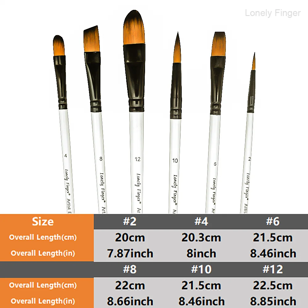 مجموعة فرش طلاء أكريليك مكونة من 6 قطع من أطراف النايلون المختلفة لمجموعات الرسم الاحترافية لزيت الأكريليك والألوان المائية