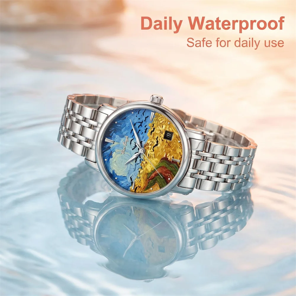 Van Gogh 2026 New Original Man Watch Waterproof Mesh Stainless Steel Band Fashion Sport Quartz Man Wristwatch