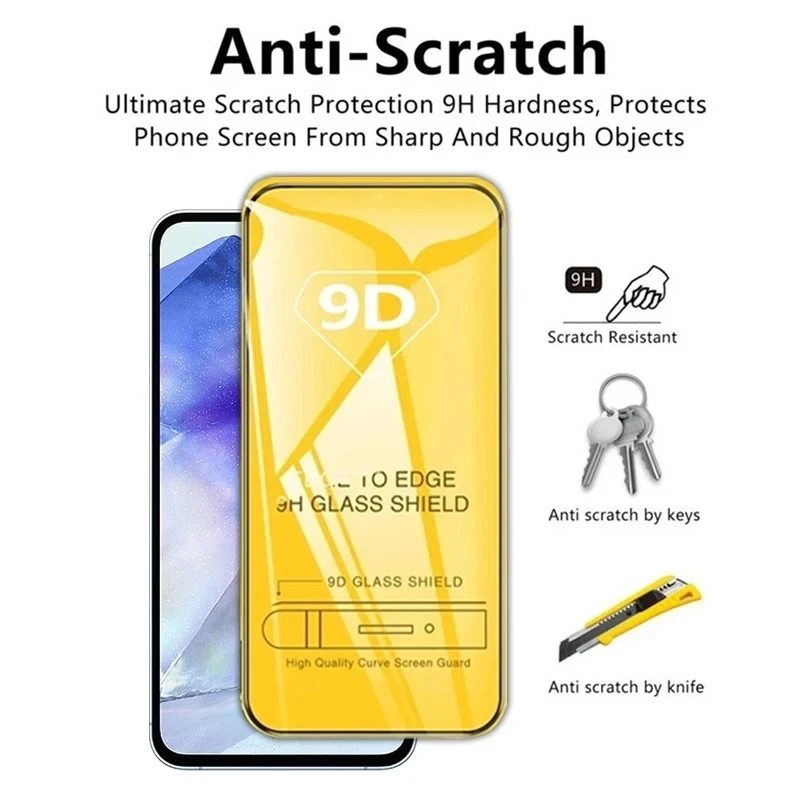 5 Stück 9d gehärtetes Glas für Samsung Galaxy A73 A55 A54 A34 A13 A14 A53 A52 A12 A33 A23 A32 A15 A03 M12 M32 M52 Displays chutz folie