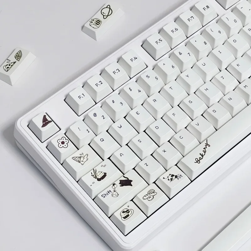 

Cute Simple Cat Theme Keycaps 128 Keys PBT Dye Cherry Profile Customized Cartoon White Key Caps for Mechanical Keyboard Gifts