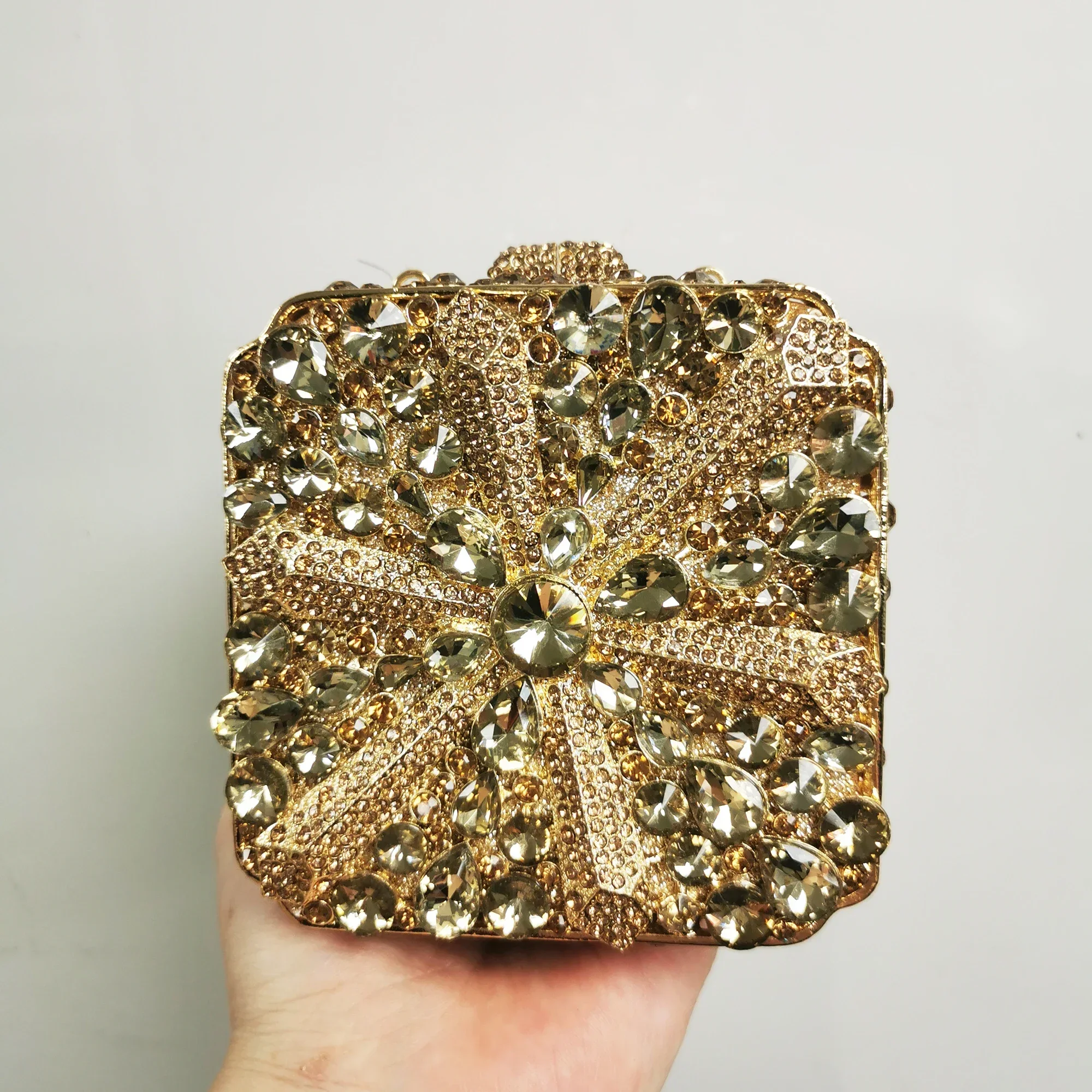 

Women Gold Champagne Green Blue Red Silver AB Crystal Purse Flower Diamond Evening Bag Wedding Bridal Party Gala Handbag