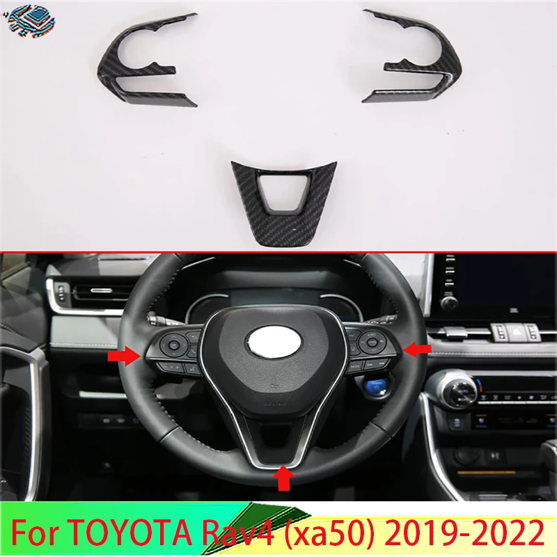 

For TOYOTA Rav4 2019-2024 Car Accessories Carbon Fiber Style Steering Wheel Panel Cover Bezel Trim Insert Badge Molding Garnish