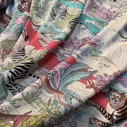 Italian brand logo custom printed polyester fabric cloth tiger 145 cm width soft shirt women's children sewing fabric for dress