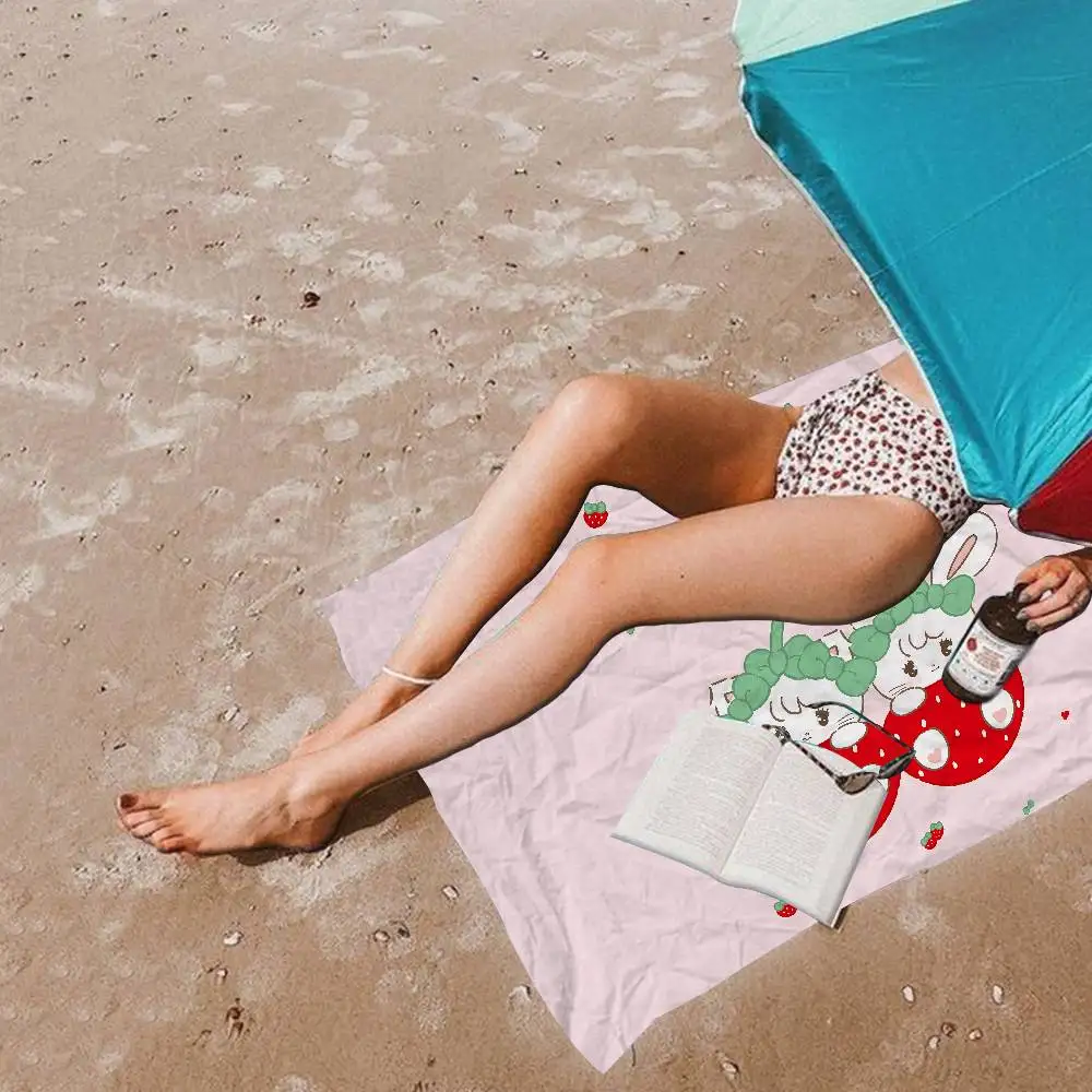 Cute M-Mikko I-Illustrations Beach Towel Colorful Bath Towels for Girl Microfiber Quick Dry Custom Sand Free Beach Spa Gym Pool