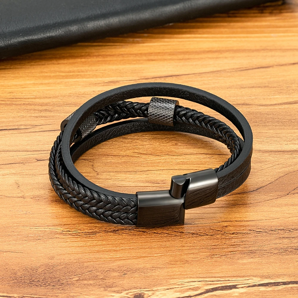 TYO-جلد طبيعي المنسوجة سوار للرجال ، Vintage سوار حلية ، الفولاذ المقاوم للصدأ ، المغناطيس مشبك ، الجملة الإكسسوارات ، دروبشيبينغ