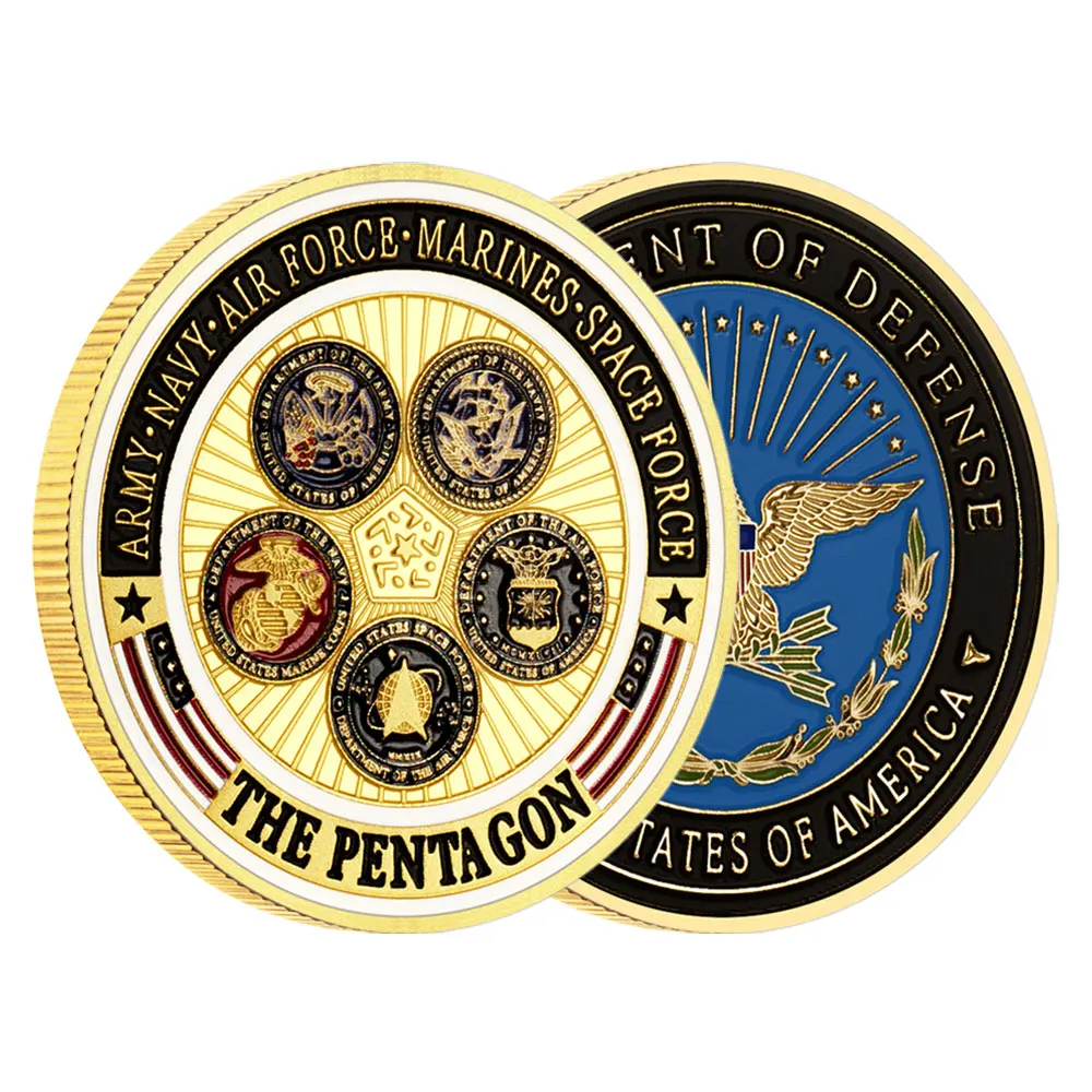 Moneda de recuerdo chapada en oro del Pentagono, monedas de colección de la Fuerza Espacial de Marines de la Fuerza Aérea de la Marina del ejército