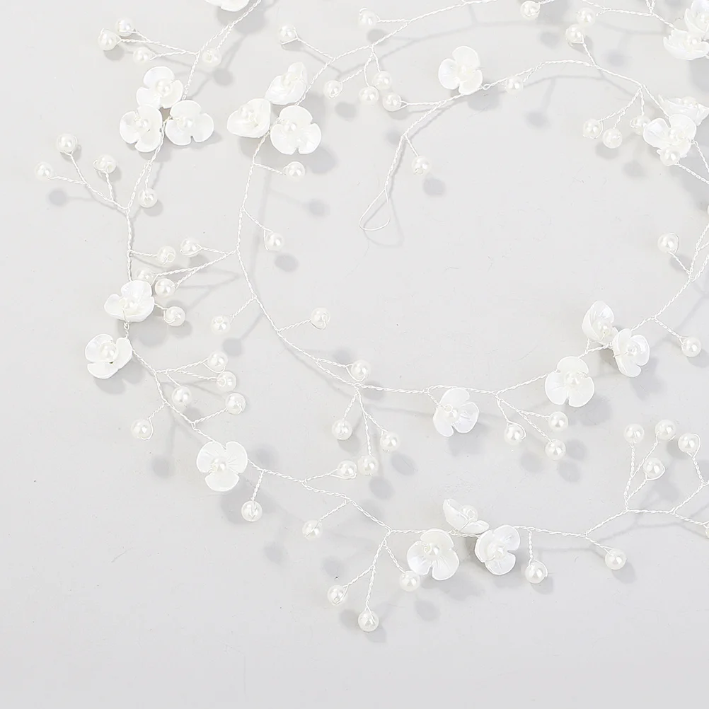 

100cm Pearl Flower Headband Silver Bridal Hair Vine Wedding Headpiece Elegant Bride Party Hair Accessories Wedding Headband