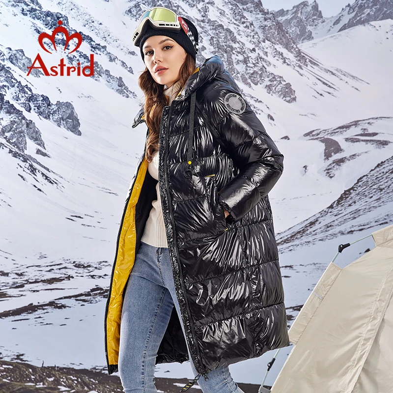 Astrid 2023 Winter Parka for Women Down Jacket Warm Bright Long Coat Fashion Hooded Large Sizes Padded Overcoat Female Clothing