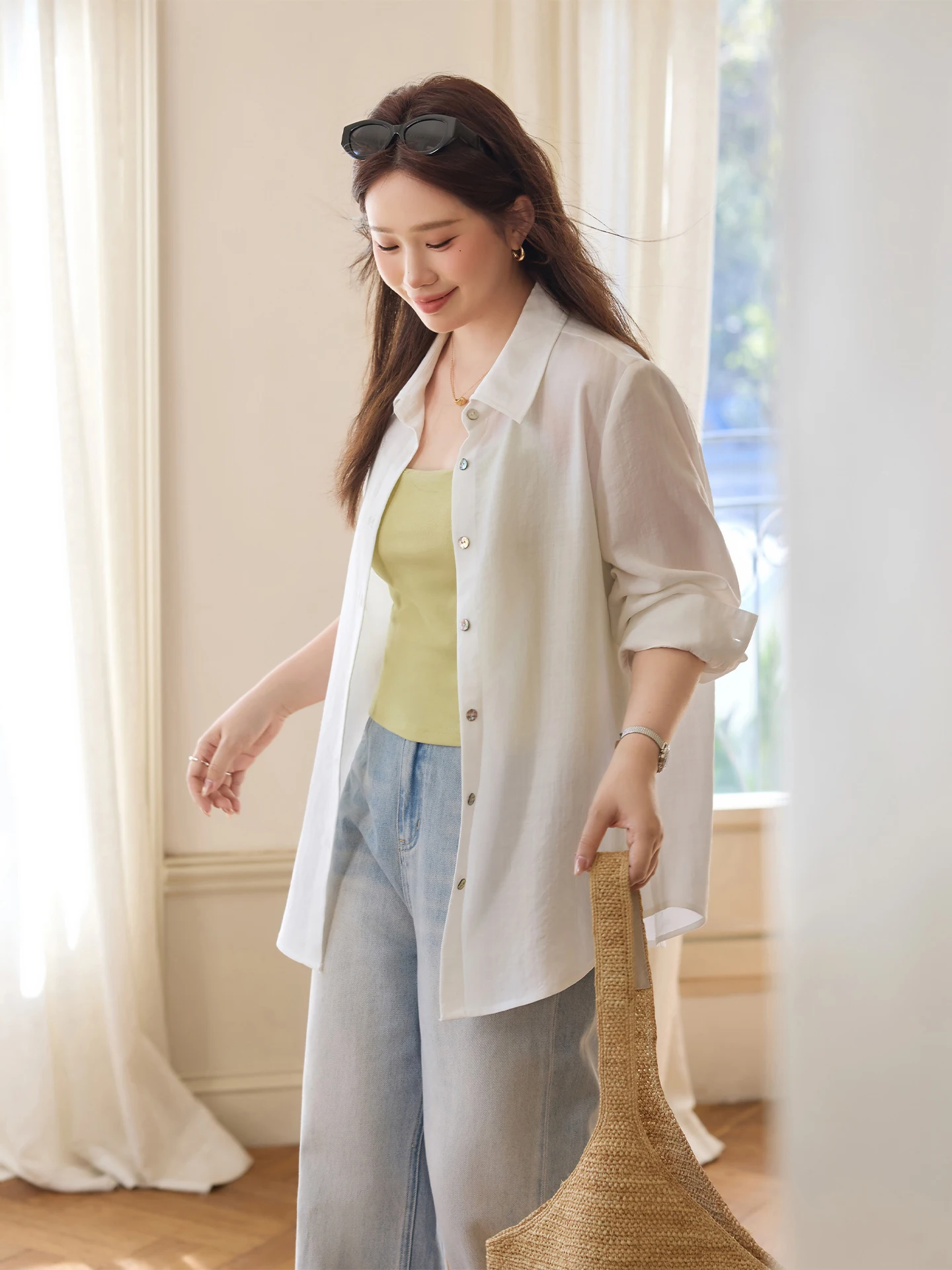 

Женская рубашка больших размеров из текстурированного тканого лиоцелла с воротником, повседневная, свободного кроя, с длинным рукавом, на пуговицах, однотонная, для ежедневной носки