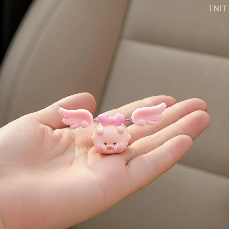 [J] Cute Pig Vehicle Ornament With Flapping Wings Lovely Bow Design For Motorcycle Bicycle Car Decor