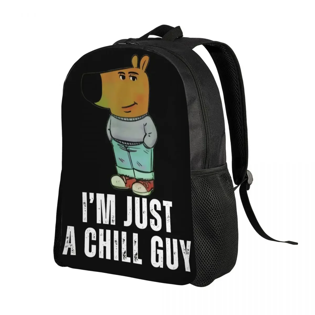Ransel Meme Lucu Anjing I'm Just A Chill Guy Kustom untuk Wanita Pria Tas Sekolah Perguruan Tinggi Tahan Air Tas Buku Cetak