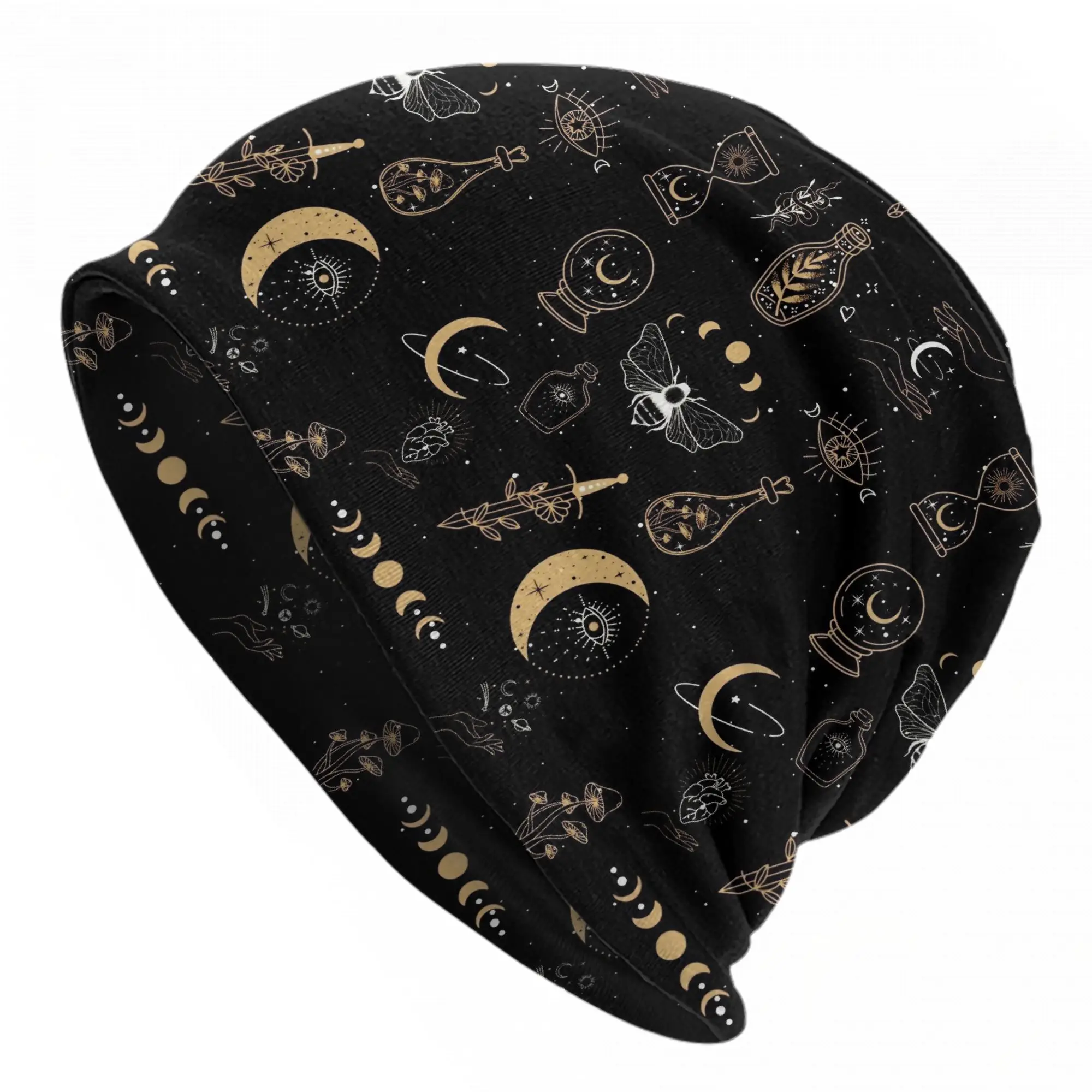 Astrology Zodiac Caps Black Gold Moon Star  Hip Hop Adult Ski Skullies Beanies Hats Spring Warm Dual-use Bonnet Hat