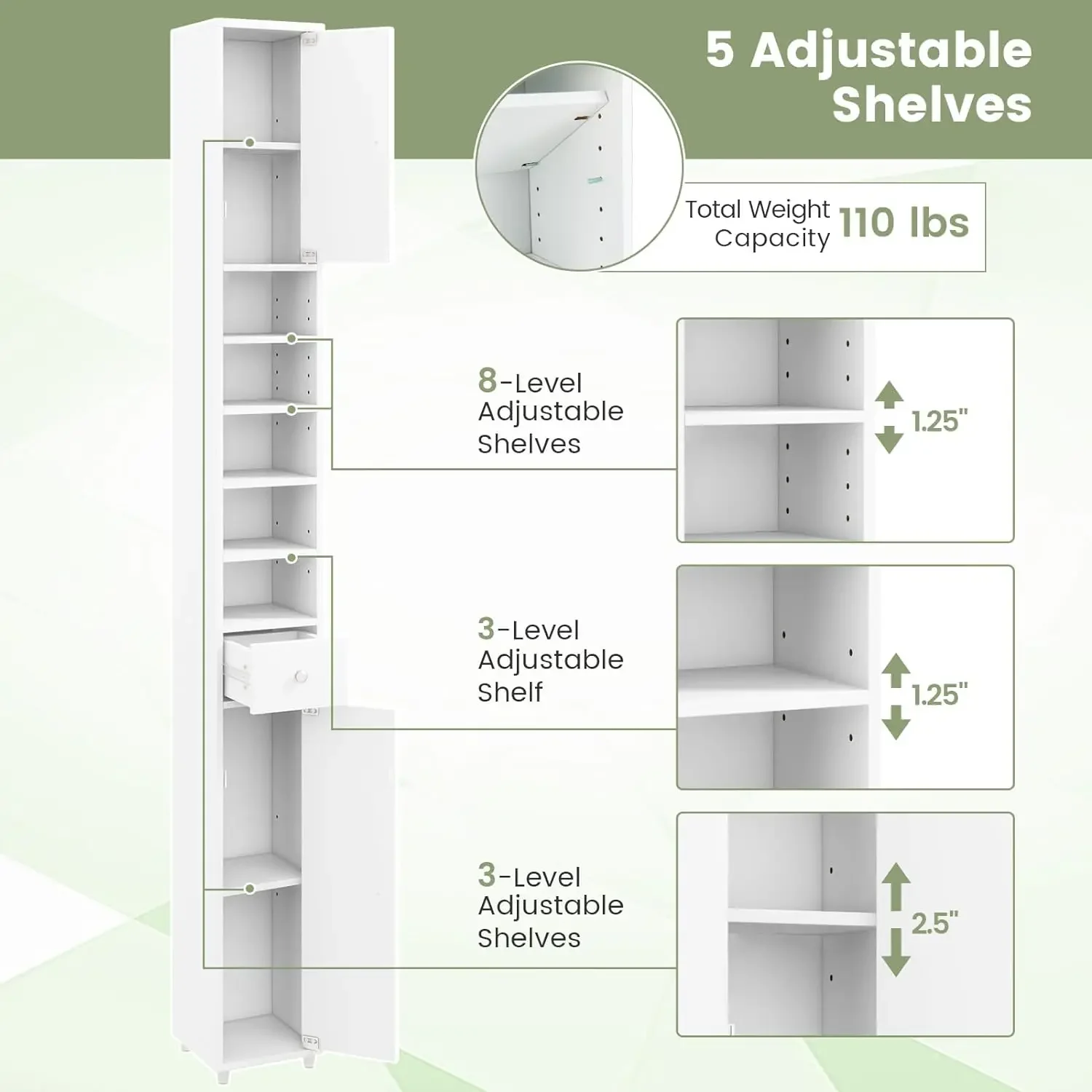 Tall Slim Bathroom Storage Cabinet, 71