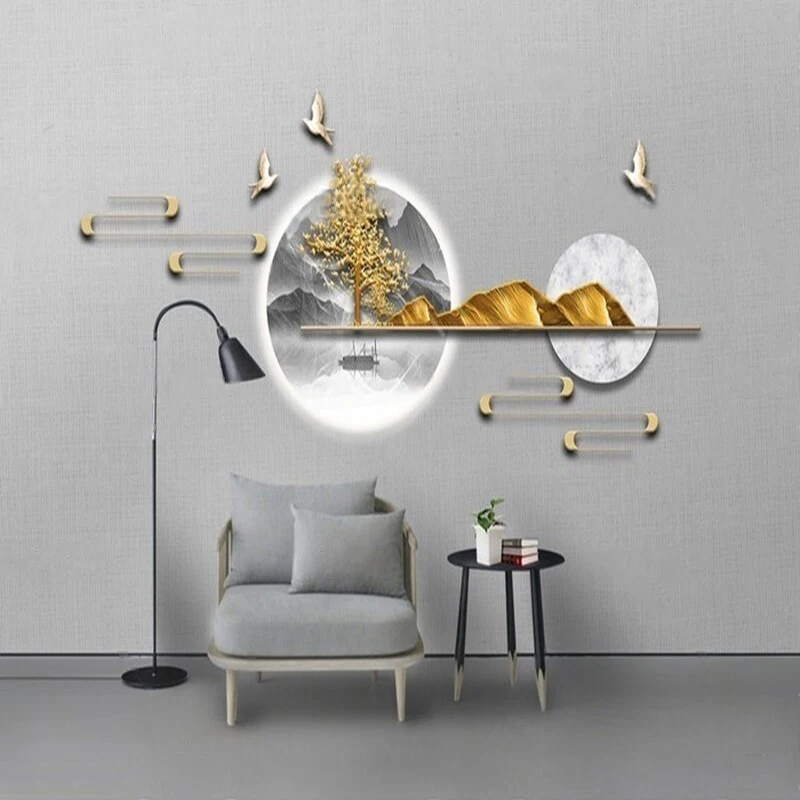 New Chinese-Style Luxury Three-Dimensional Relief Cloud-Shaped Happy Tree Marble Gilded Living Room Exhibition Hall Mural