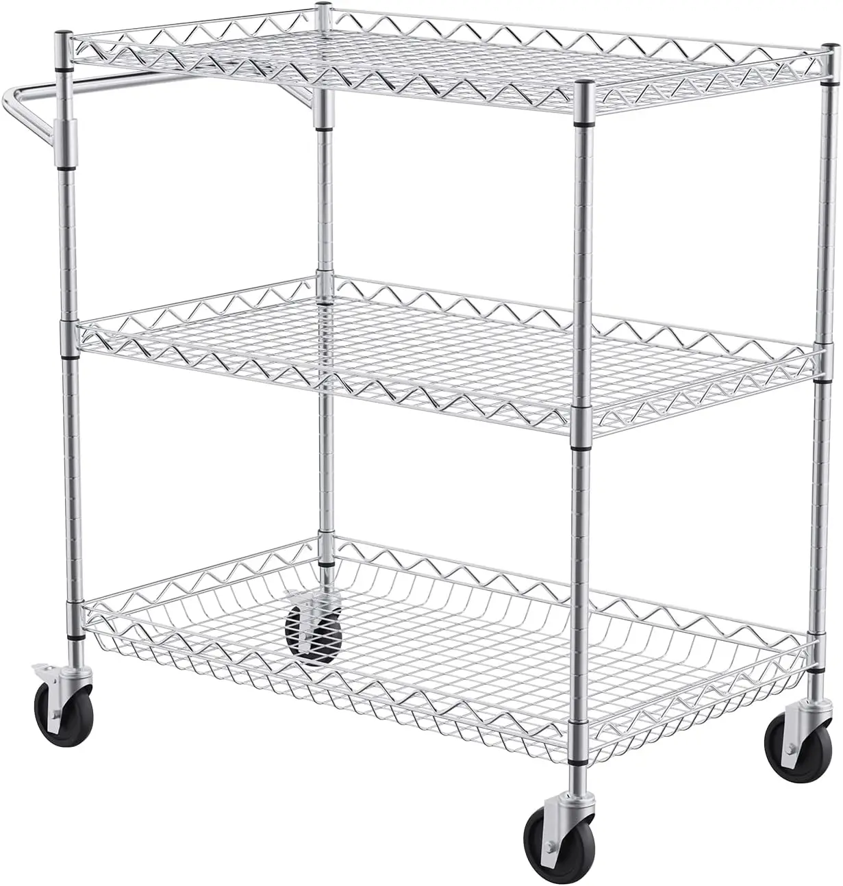 Kitchen Utility Cart, 3 Tiers, Wire Rolling Cart with 661LBS Capacity, Steel Service Cart on Wheels,