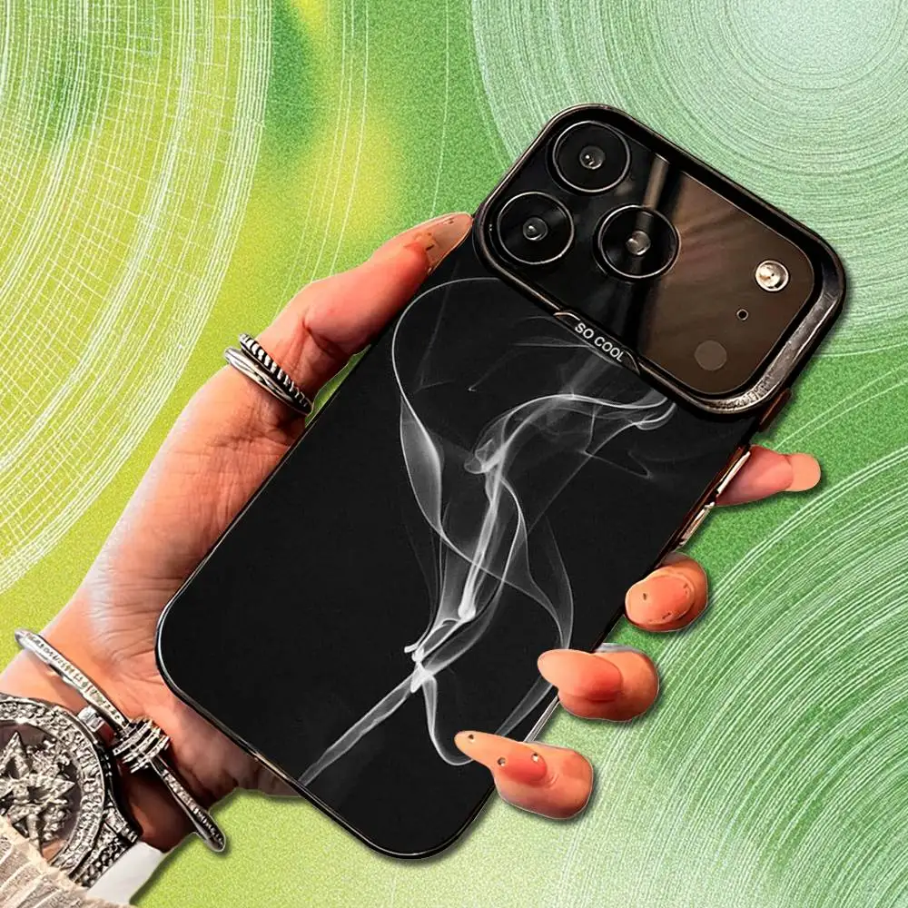 Custodia per telefono Smoke Art in bianco e nero per iPhone 14,17,13,12,11,16,15, Mini,Pro,SE,XS,MAX, cover in silicone nero opaco