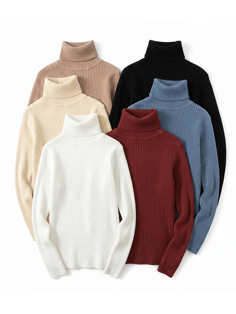 zjaiss Knitted Ribbed Pullover 2026 Autumn Winter Thick Women Sweater Long Sleeve Turtleneck Slim Jumper Soft Warm Pull Femme