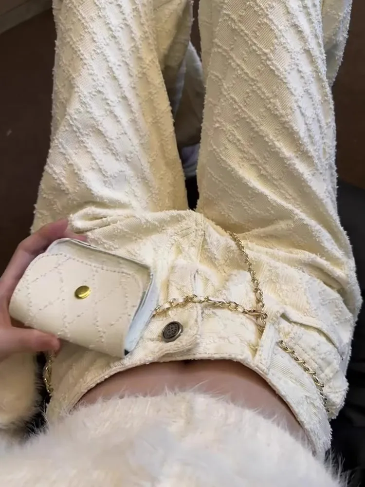 

Весна 2024, прямые джинсовые повседневные брюки с высокой талией, женские повседневные брюки в клетку, маленькие дышащие брюки