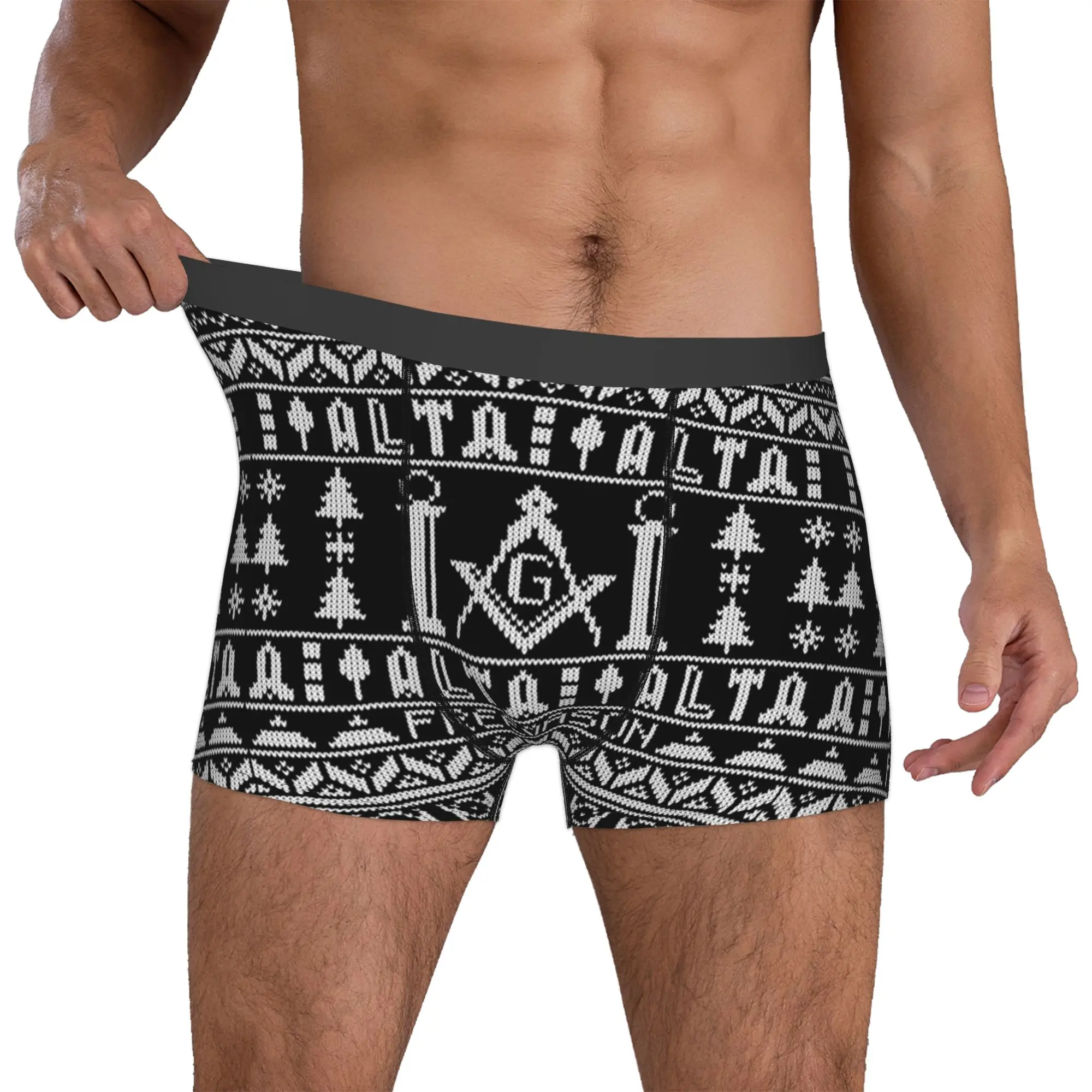 Male Funny Masonic Mason Freemason Pattern Underwear  Boxer Briefs Breathable Shorts Panties Underpants