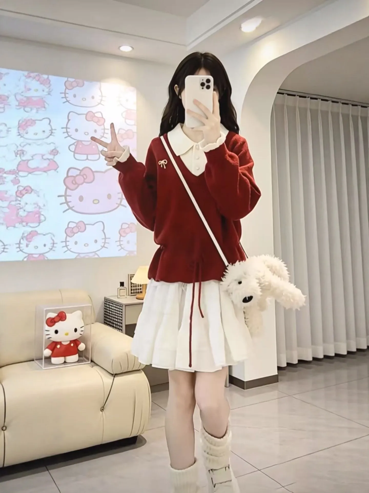 

Spring Red Knitted Sweater And ort Skirt Set Women's Casual Sle High Waist Loose Fit Faion Ensemble Korean College Trend