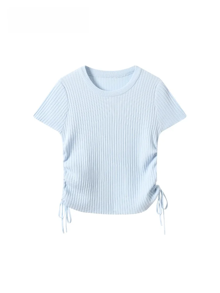 

Korean Style plus Size Women's T-Shirt Short Sleeve Casual Fashionable Summer New Arrival Big Sister Versatile Knitted Polyes...