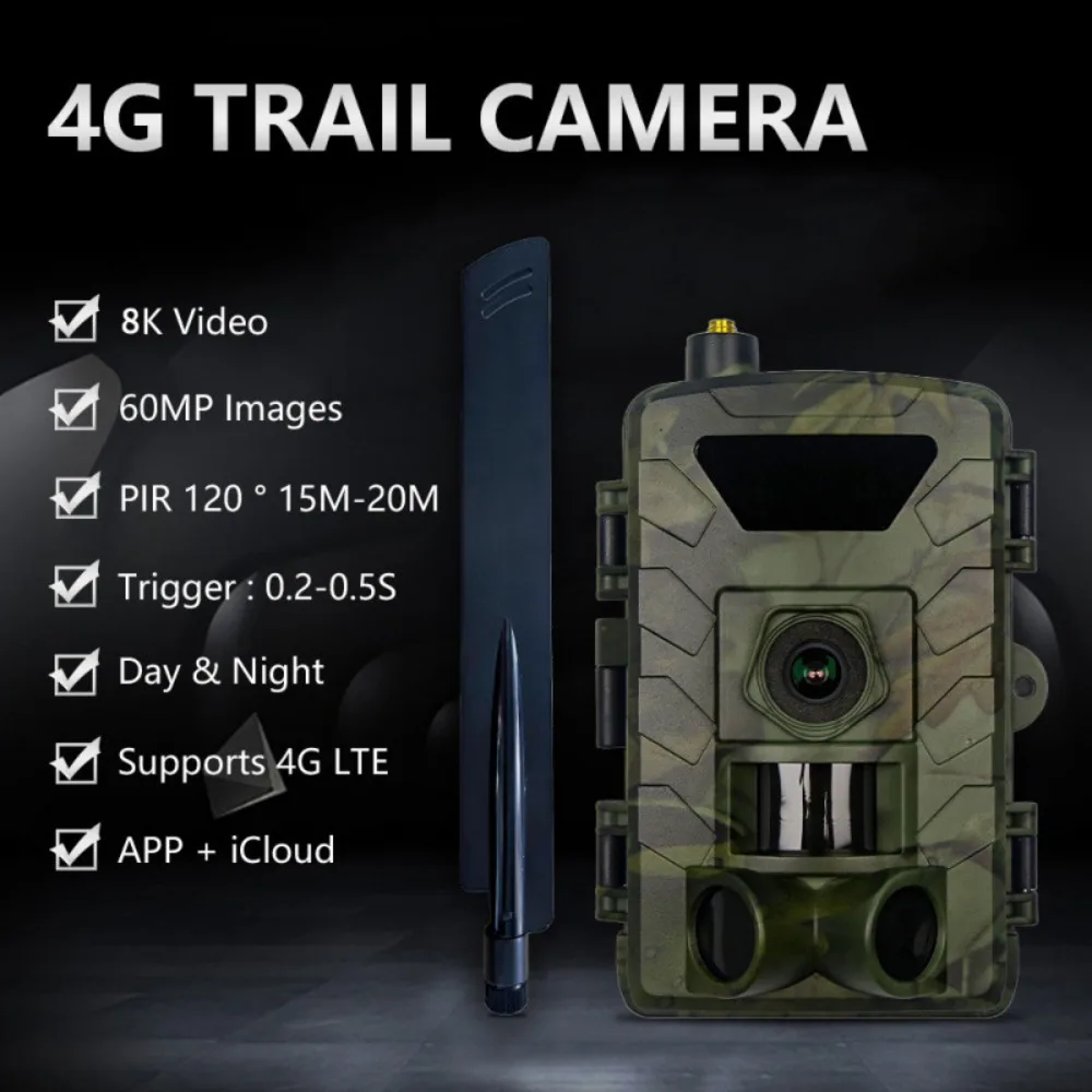 Outdoor 4G WIFI APP 8K/60MP Trail Camera Wildlife Infrared Night Vision Motion Activated IP65 Trap Game Cam Waterproof