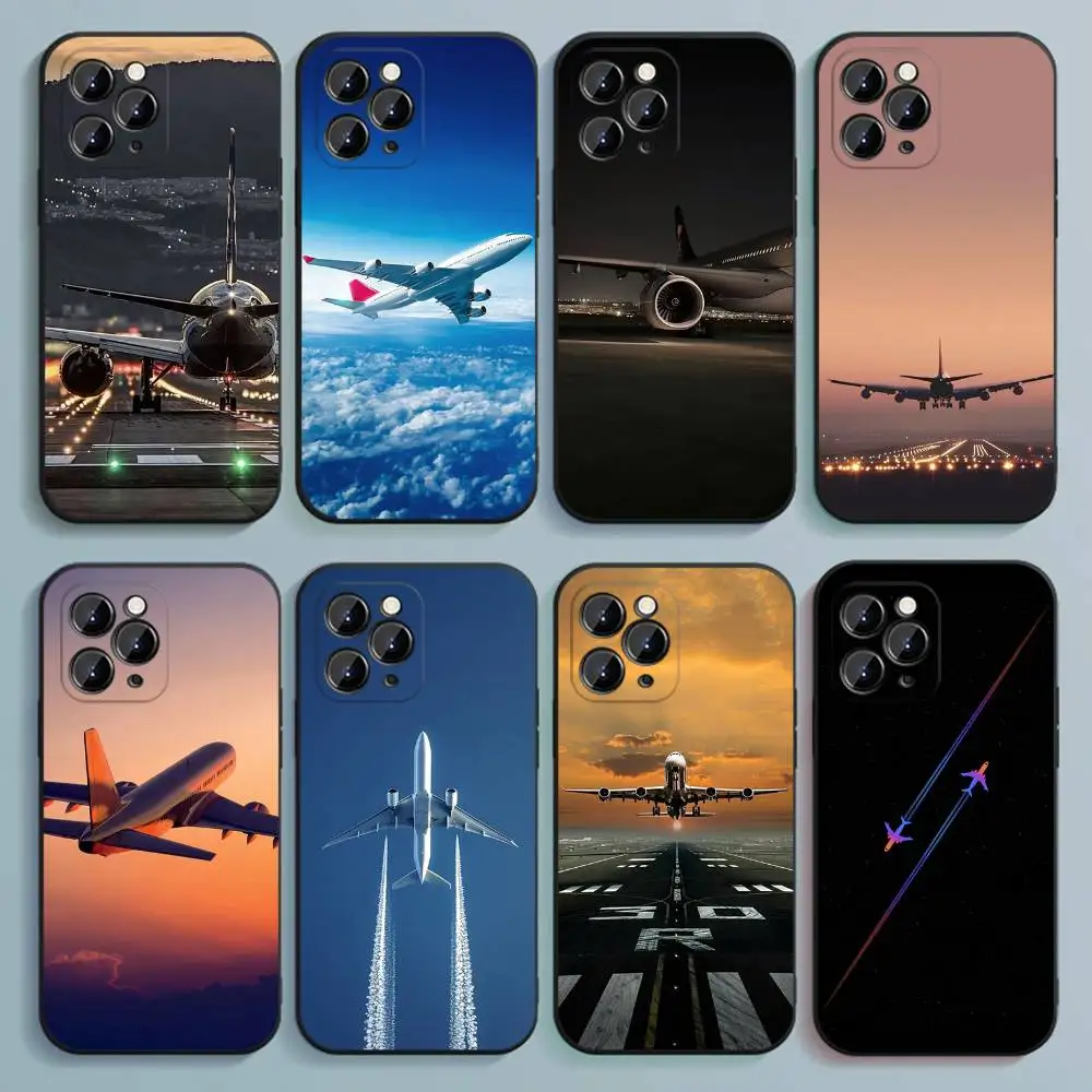 

Airplane Plane Phone Case For iPhone 17,16,15,14,13,12,Pro,Max,Plus,E,SE4,Air,Mini Black Soft Cover