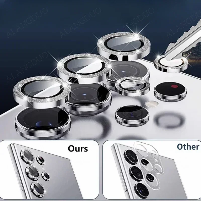 Glitter Camera Protector Glass For Samsung Galaxy S24 Ultra Metal Lens Ring Screen Protector Quick installation S24Ultra S24Plus
