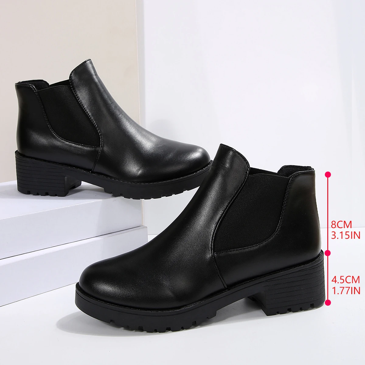 2026 Neue Damenmode Kurze Stiefel mit hohen Absätzen, runde Spitze, modische Stiefel, lässige, vielseitige Damenschuhe – Detail 7