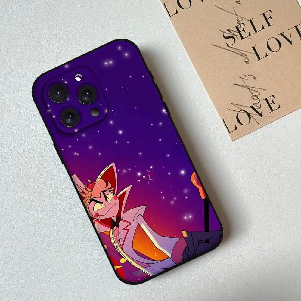 حافظة هاتف H-Hazbin H-Hotel لهاتف IPhone 17,16,15,14,13,12,11 Plus,Pro,Max,XR,XS,X,7,8 Plus,Mini Black Silicone Soft